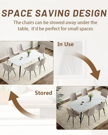 Dining Room Table Set for 6, Dining Table Set for 6 with Chairs, Sintered Stone Dining Set for 6, Easy to Assemble