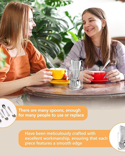 12 Pcs Mini Coffee Spoons with Holder 4.7 inch Demitasse Espresso Stainless Steel Spoon Tea Spoons set of 6 with Acrylic Cylinder Holder Small Coffee Spoon Silver for Cafe Bar Tea Party Home