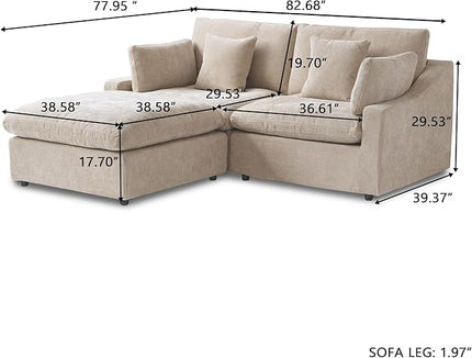 Cloud Couch Modular Sectional Sofa,82.68" L Shaped Couch,Down Filled Convertible Wide Seater, 2 Seater+Ottoman for Living Room Set,Covers Washable&Replaceable,Khaki