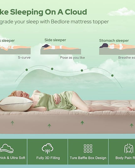 BEDLORE California King Mattress Topper Viscose Derived from Bamboo, Thick Pillow Top Mattress Pad with Stretchable Pockets for 6"-18" Mattress, Soft Mattress Topper for Back Pain Relief(Beige)