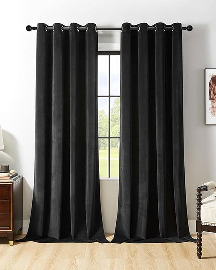 Joydeco Black Velvet Curtains 84 Inches Long, Blackout Grommet Luxury Curtain 2 Panels, Insulated Thermal Privacy Room Darkening Velvet Drapes for Bedroom Living Room (52Wx84L)