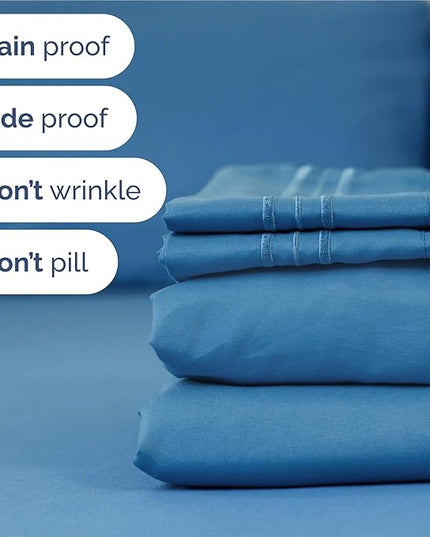 King Size 4 Piece Sheet Set - Comfy Breathable & Cooling Bed Sheets Set - Hotel Luxury Bedding for Women, Men, Kids, Teens, Boys & Girls - Deep Pockets, Soft and Wrinkle Free - Oeko-Tex - Denim Blue
