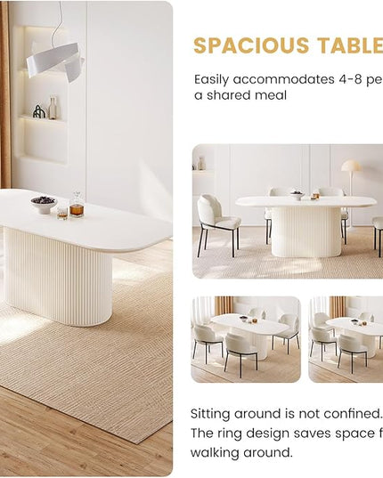 Guyii 7-Piece Oval Dining Table Set, 70" Modern Kitchen Table with 6 Chairs, Indoor Rectangular Dining Room Tables for Kitchen, Living Room, Cream White
