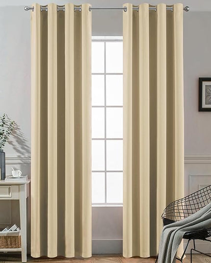 Yakamok Blackout Curtains Room Darkening Thermal Insulated Window Panels,Solid Grommet Top Drapes for Bedroom/Living Room(52Wx90L, Beige, 2 Panels)