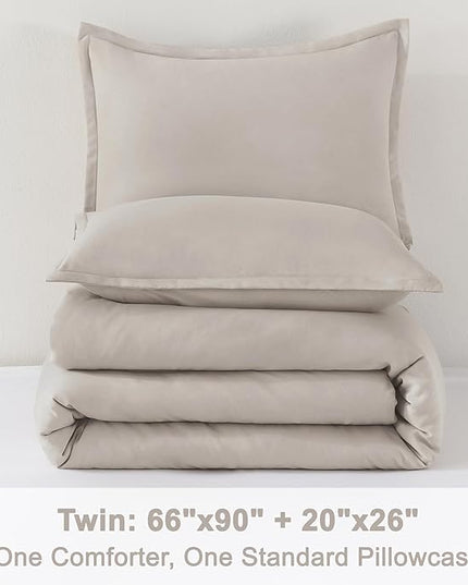 Litanika Linen Grey Comforter Set Twin/Twin XL Size, 2 Pieces Lightweight Solid Bedding Comforter Set, All Season Fluffy Bed Set (66x90In Comforter & 1 Pillowcase)