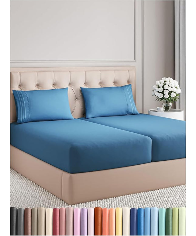 Split King Size 5 Piece Sheet Set - Comfy Breathable & Cooling Bed Sheets Set - Hotel Luxury Bedding for Women, Men, Kids, Teens, Boys & Girls - Deep Pockets and Wrinkle Free - Oeko-Tex - Denim Blue
