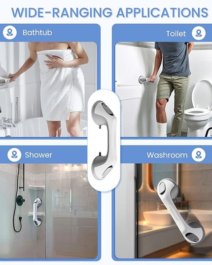 2 Pack 12 Inch Grab Bars for Bathtubs and Showers for Seniors, Heavy Duty Shower Handle for Elderly, Suction Cup Removable Handrails Handicap Bath Grip Bathroom Safety Grips (Gray