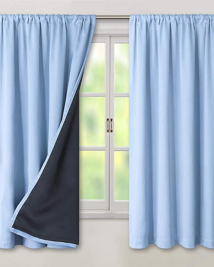 BGment Thermal Insulated 100% Blackout Curtains for Bedroom with Black Liner, Double Layer Full Room Darkening Noise Reducing Rod Pocket Curtain (42 x 63 Inch, Spa Blue, 2 Panels)