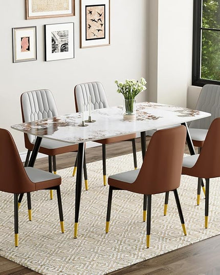 6 Person Dining Table Set, Sintered Stone Dining Table Set for 6, Kitchen Table Chairs Set of 6, Easy to Assemble