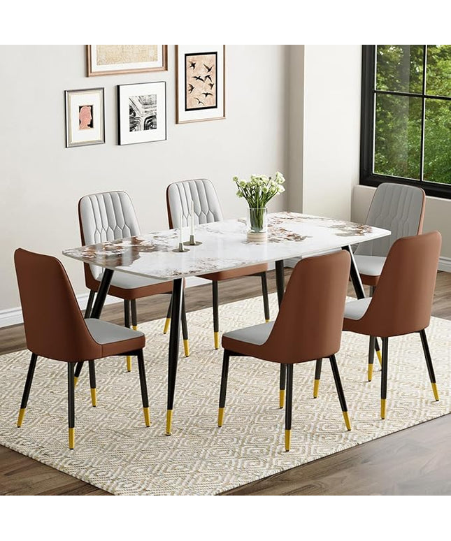 6 Person Dining Table Set, Sintered Stone Dining Table Set for 6, Kitchen Table Chairs Set of 6, Easy to Assemble