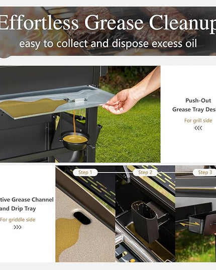 Sophia & William Propane Gas Grill and Griddle Combo with Porcelain-Enameled Cast Iron Grates, Dual Outdoor BBQ Grill with Flat Top Griddle for Barbecue, 696 SQ.IN. Cooking Area