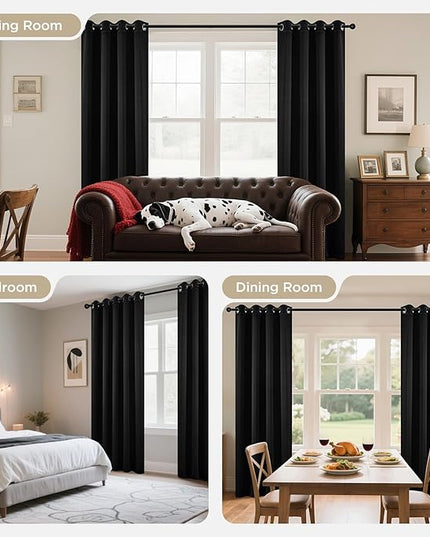 Joydeco Blackout Curtains 63 Inch Length 2 Panels Set, Thermal Insulated Long Curtains& Drapes 2 Burg, Room Darkening Grommet Drapes for Living Room Bedroom Window (W52 x L63 Inch, Black)