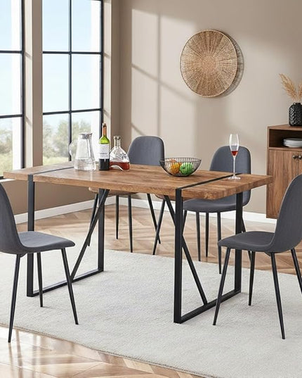Kitchen Table Chairs Set of 4, Modern 55'' Dark Wood Dining Table and Fabric Dining Chairs Set of 4,Dining Table Set for 4,Ideal for Kitchen Dining Room