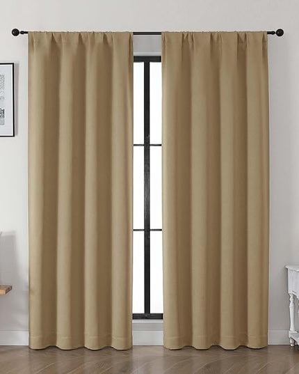 Gwine Taupe Blackout Curtains for Living Room 72 inches Long, Noise Reducing Room Darkening Window Treatment Curtains for Bedroom, Farmhouse Decor with Rod Pocket, Each 40" Wx72 L,2PCS