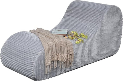 Rattaner Corduroy Chaise Lounge Chair Couch Indoor Boneless Oversized High-Density Sponge Soft Sofa for Yoga, Grey