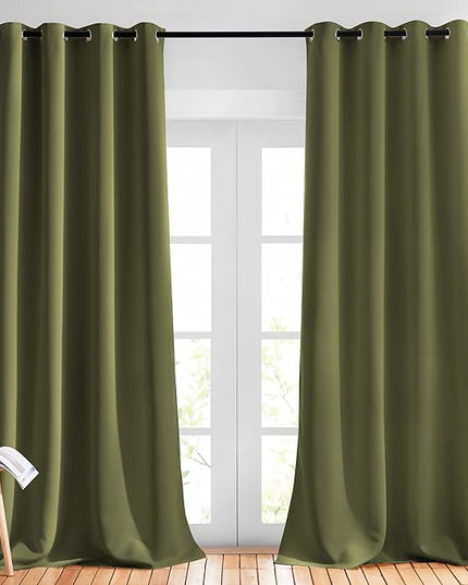 NICETOWN Patio Glass Door Panels - (52 inches Wide x 108 inches Long, Olive Green, 1 Pair) Blackout Curtains for Holiday Decor, Privacy Panel Drapes for Dining Room and Guest Room