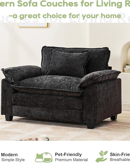 Modular Sectional Sofa, Comfy Cloud Couch Sectional Sofa, Chenille Sofa Sleeper Deep Seat Sofa with Throw Pillows for Living Room (Black, 53"- Single Seat)
