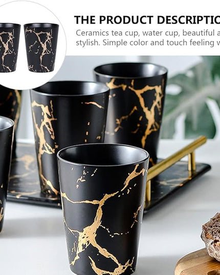 BESPORTBLE 2pcs Ceramic Coffee Mugs with Unique Black Gold Marble Pattern Nordic Style Porcelain Cups for Home Office Cafe Elegant Drinkware for Coffee Tea Juice