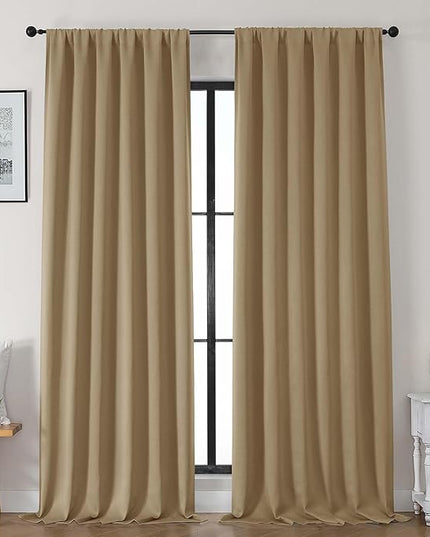 Gwine Taupe Blackout Curtains for Bedroom 96 Inch Length, Room Darkening Energy Saving Black Out Curtains for Living Room, Window Treatment Drapes with Rod Pocket, Each 50" Wx96 L, 2PC