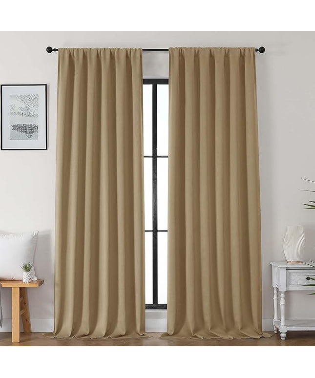 Gwine Taupe Blackout Curtains for Bedroom 96 Inch Length, Room Darkening Energy Saving Black Out Curtains for Living Room, Window Treatment Drapes with Rod Pocket, Each 50" Wx96 L, 2PC