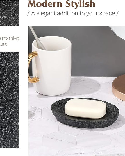 Shinowa Soap Dish, Resin Soap Saver Sponge Dish Tray Mini Storage Tray for Bathroom Bedroom Vanity Table Kitchen Counter-Top Organization, Gravel Black