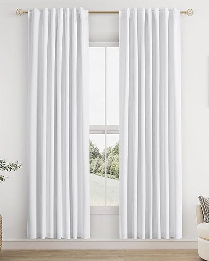 Guken White Linen Blackout Curtains 80 Inch Length 2 Panels Set for Living Room Bedroom Back Tab Thermal Insulated 100% Black Out Linen Drapes 80 Inches Long Pure White