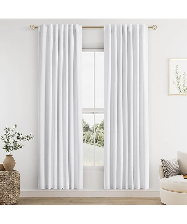 Guken White Linen Blackout Curtains 80 Inch Length 2 Panels Set for Living Room Bedroom Back Tab Thermal Insulated 100% Black Out Linen Drapes 80 Inches Long Pure White