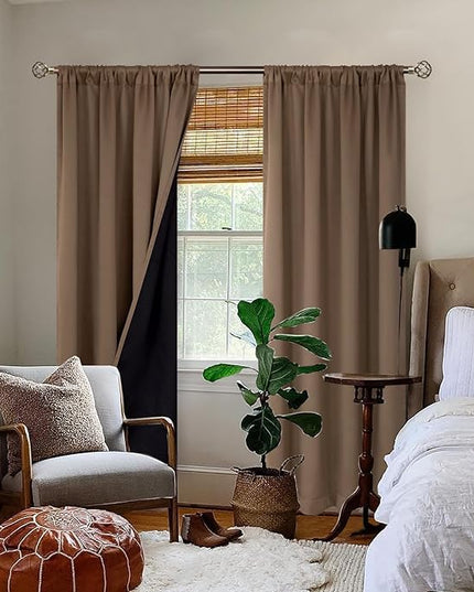 BGment 100% Blackout Curtains 108 Inch Long for Living Room, Thermal Insulated Full Light Blocking Noise Cancel Rod Pocket Curtains, Extra Long Room Darkening Window Curtains, 2 Panels, Taupe, 52 Wide