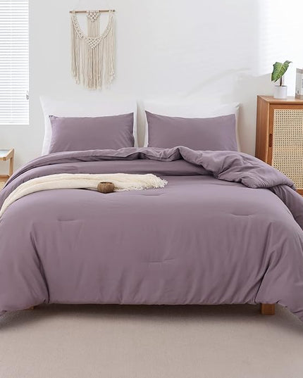 ROSGONIA King Size Comforter Set Dusty Purple, 3pcs (1 Boho Comforter & 2 Pillowcases) All Season Bedding Lightweight Bedspread Blanket Quilt