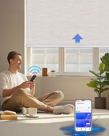 Motorized Blinds with Remote Cordless Automatic Motorized Shades Custom Blinds for Windows Smart Curtains Compatible with Alexa Google Home(Blackout Linen Sandy Beach,W64 x H72in)