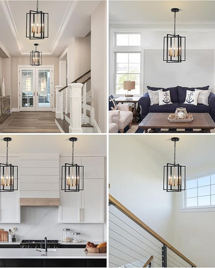 Black and Gold Modern Farmhouse Chandeliers for Dining Room, 5-Light Pendant Light Fixture Adjustable Industrical Entryway Light Fixture Hanging Chandelier for Kitchen Island Entryway Hallway Foyer