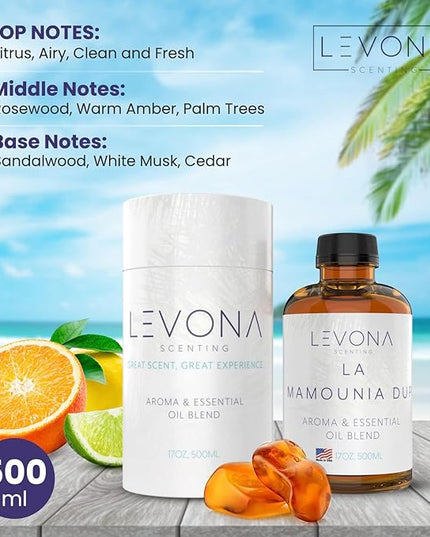 Levona Scent Essential Oil - Fresh Aroma for Home, Office, Hotel & Spa, Perfect in Humidifiers and Diffusers, Luxury Fragrance, with Citrus, Rosewood, Amber Notes - 500ml/ 17 fl oz, La Mamounia Dup
