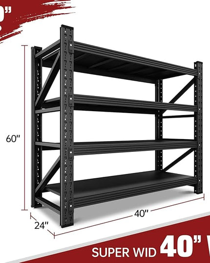 3000LBS Storage Shelves,40" W Garage Shelving Heavy Duty Metal Adjustable Garage Shelves, Shelving Units Industrial Shelving for Warehouse,40" W x 24" D x 60" H,Black