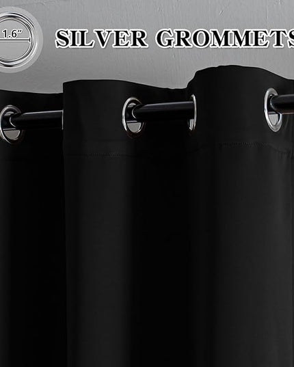 Black Curtains for Living Room, Custom Curtains Blackout Thermal Insulated 1 Panel, Grommet Light Blocking Drapes for Bedroom Windows Luxury Decor(Custom Size,Black