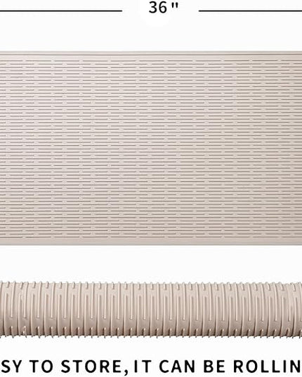 Silicone Dish Drying Mat for Multiple Usage,Easy clean,Eco-friendly,Heat-resistant Silicone Mat for Kitchen Counter or Sink,Refrigerator or Drawer Liner Tapioca 5XL 36inches x 18inches