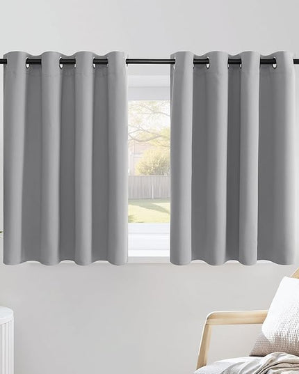 NICETOWN Silver Grey Cafe Curtains 36 inches Long, Grommet Room Darkening Window Treatment Thermal Drapes for Kitchen, 2 Panels, W52 x L36