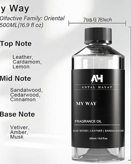 My Way 500mL Essential Oil Scent - Luxury Hotel Inspired Aromatherapy Scent Diffuser Oil - Lush Sandalwood, Warm Virginia Cedar, & Beautiful Iris - Inspired by One Hotel Miami Beach