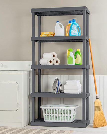 Sterilite 2-Pack 5 Shelf Unit, Heavy-Duty Shelving Storage Rack for Home and Garage, Gray - Multipurpose Plastic Organizer Shelves for Smart Organization