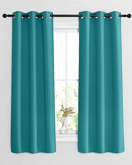 NICETOWN Peacock Teal Blackout Curtains 63 inches Long - Grommet Thermal Curtains & Drapes Room Darkening Window Treatment Sound Reducing for Bedroom/Night Shift (2 Panels, W37 x L63)