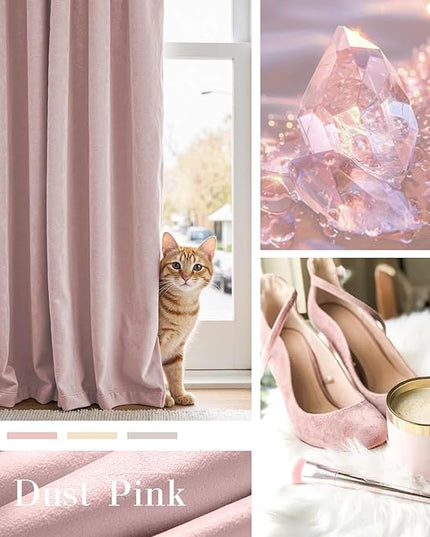 Lazzzy Velvet Blackout Curtains Thermal Insulated Room Window Drapes Super Soft Luxury Curtains for Living Room Bedroom Rod Pocket 2 Panels, Dusty Pink, 52" W x 120" L