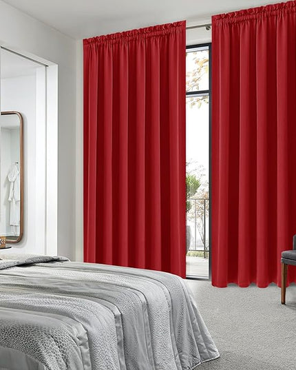 DWCN Blackout Curtains for Living Room Thermal Insulated, Energy Saving & Noise Reducing Bedroom Curtains, Red, W 70x L 84 Inch, Set of 2 Rod Pocket Curtain Panels