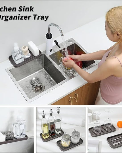 Silicone Kitchen Sink Organizer Tray for Multiple Usage,Eco-Friendly Sponges Holder for Kitchen Bathroom Counter or Sink,Dish Soap Dispenser,Scrubber,Bottle,Cup (Coffee, 10"×5.3")