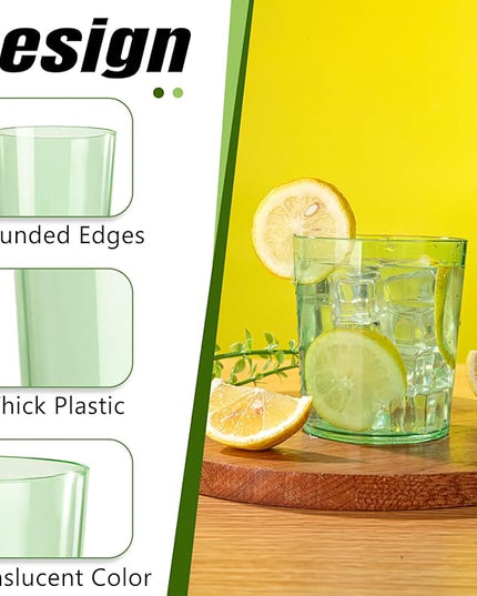 Liacere Plastic Drinking Glasses (Set of 12) 14 oz Green Reusable Plastic Glasses Colors，Kitchen Water Glasses Cup, Bar Tumbler Glassware Set for Beer, Juice, Cocktail, Whiskey, Milk