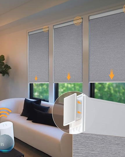 Motorized Blinds No Drill Automatic Blinds for Windows Cordless Roller Shades Electric Blinds with Remote Control Smart Blinds (Grey, 34.25 x 72)