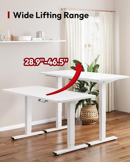 SANODESK Standing Desk Height Adjustable Electric Stand up Desk 55x24 Inches Sit Stand Home Office with Splice Board, White Frame/White Top