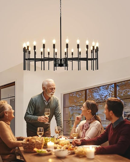 Black Chandelier 24 Light Large Modern Farmhouse Chandeliers for Dining Room Light Fixture, 40" Round Candle Large Chandeliers for High Ceilings Living Room Foyer Entryway