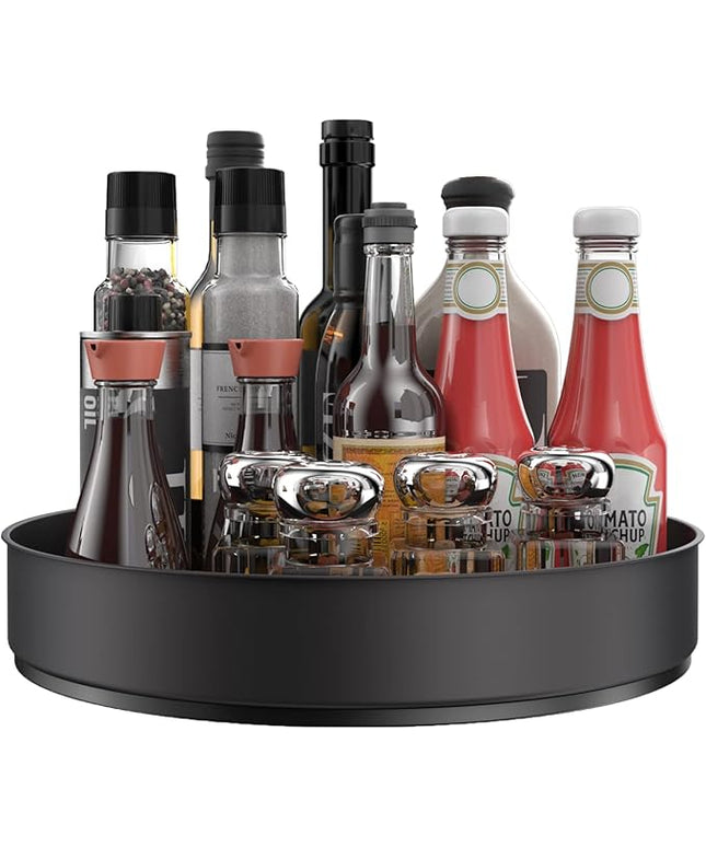 VAEHOLD Lazy Susan Stainless Steel Black Spice Rack Turntable for Pantry Cabinet - Decorative Trays Storage Containers Organizer for Kitchen Cabinet, Snacks, Bathroom (12 inches)