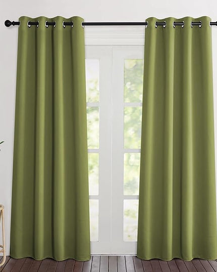NICETOWN Room Darkening Fresh Green Curtains 84 inches Long, Grommet Room Darkening Thermal Insulated Sound Dampening Window Treatments for Bedroom/Home Office, 2 Panels, W46 x L84