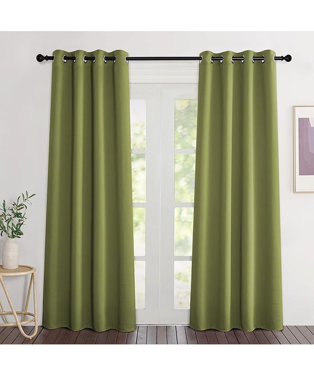 NICETOWN Room Darkening Fresh Green Curtains 84 inches Long, Grommet Room Darkening Thermal Insulated Sound Dampening Window Treatments for Bedroom/Home Office, 2 Panels, W46 x L84