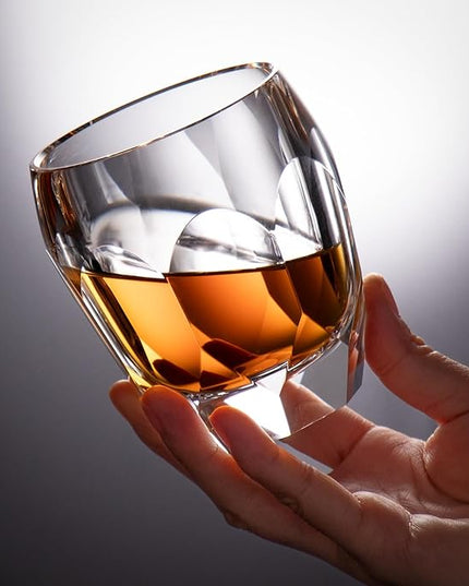 KAMMAK Crystal Whiskey Glasses Set of 2, Luxury 7.44oz Old Fashioned Glasses Stemless, Handcrafted Cocktail Glasses, Hand Blown Scotch Cup for Women, Men Gift for Bourbon Barware, Home Bar